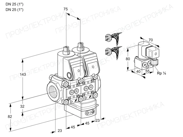 Kromschroder VCG 1E25R/25R05NGEWR5/PPPP/PPZY — двойной электромагнитный газовый клапан — 88107069