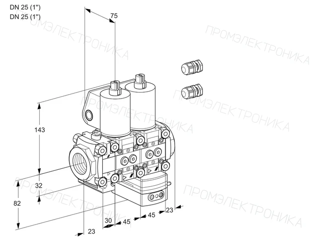 Kromschroder VCG 1E25R/25R05FNGEWL3/PPPP/PPPP — двойной электромагнитный газовый клапан — 88100910