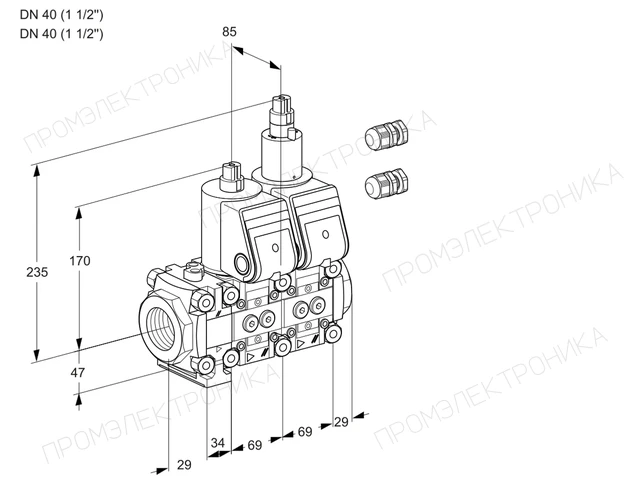 Kromschroder VCS 2E40R/40R05FNLWR3/PPPP/PPPP — двойной электромагнитный газовый клапан — 88103058