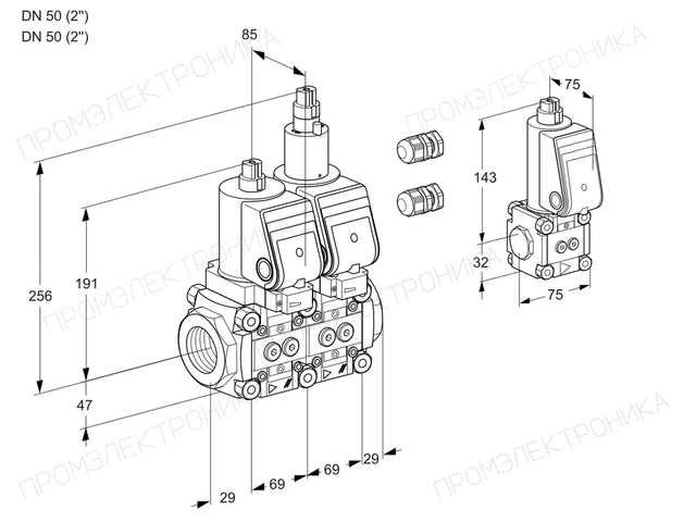 Kromschroder VCS 2E50R/50R05NLWGR3/PPPP/PPZS — двойной электромагнитный газовый клапан — 88100127