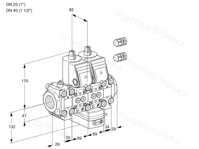 Kromschroder VCH 2E25R/40R05FNHEVWR3/PPPP/PPPP — двойной электромагнитный газовый клапан — 88101662