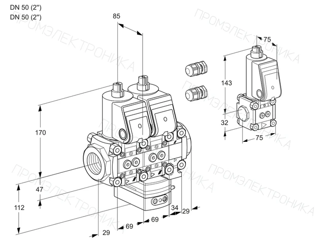 Kromschroder VCG 2E50R/50R05NGEVWR3/PPPP/PPZS — двойной электромагнитный газовый клапан — 88107076