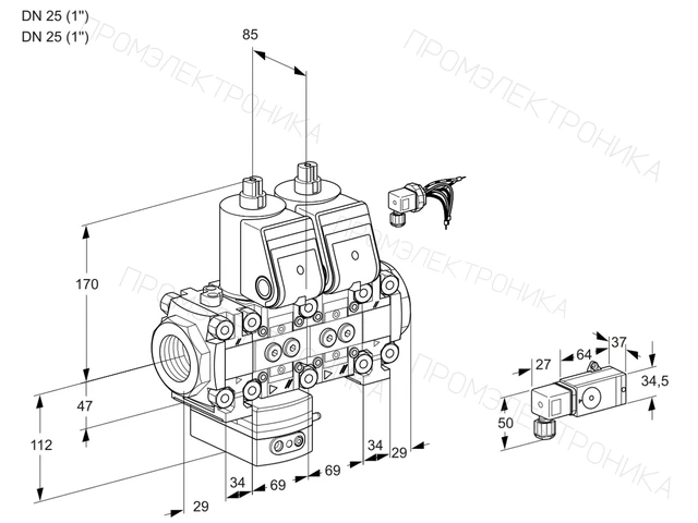 Kromschroder VCD 2E25R/25R05FD-50NVWR/2-PP/PPPP — двойной электромагнитный газовый клапан — 88107196
