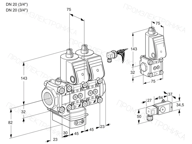Kromschroder VCD 1E20R/20R05FD-50NWR/2--2/PPZS — двойной электромагнитный газовый клапан — 88104954