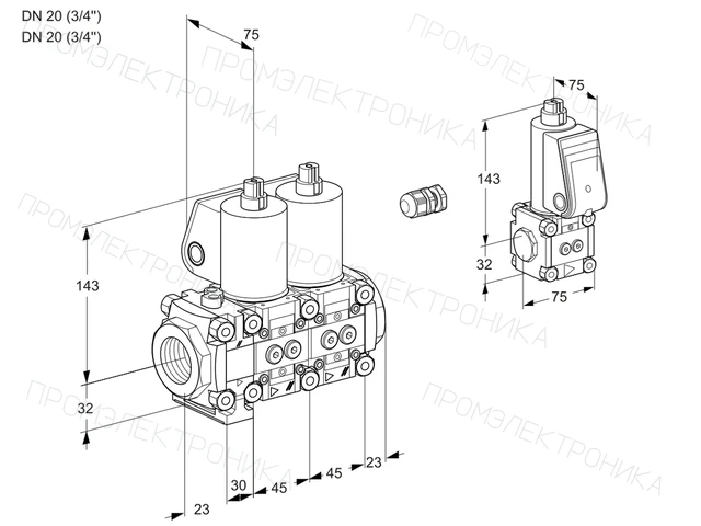 Kromschroder VCS 1E20R/20R05FNNWL/ZSPP/MMPP — двойной электромагнитный газовый клапан — 88106718