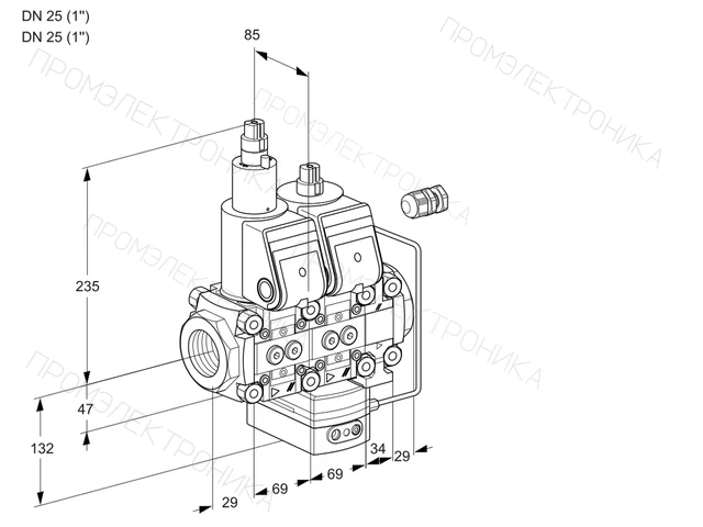 Kromschroder VCH 2E25R/25R05LHEVWR/PPPP/PPPP — двойной электромагнитный газовый клапан — 88100226