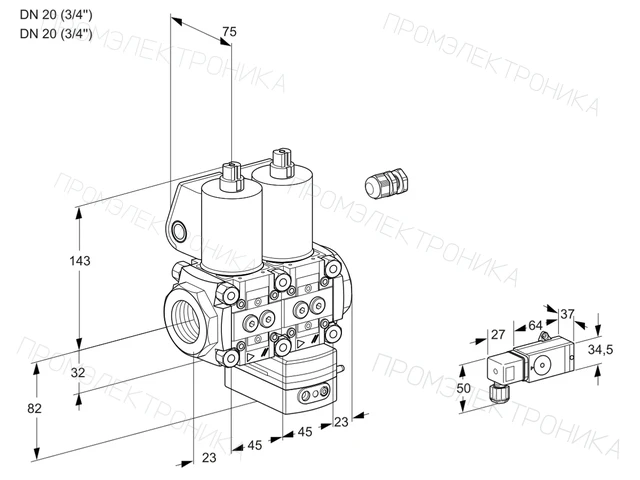 Kromschroder VCG 1E20R/20R05NGEWL/PPPP/2--2 — двойной электромагнитный газовый клапан — 88105188