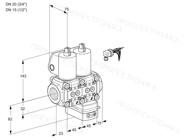 Kromschroder VCG 1E20R/15R05NGEQL3/MMMM/PPPP — двойной электромагнитный газовый клапан — 88101193
