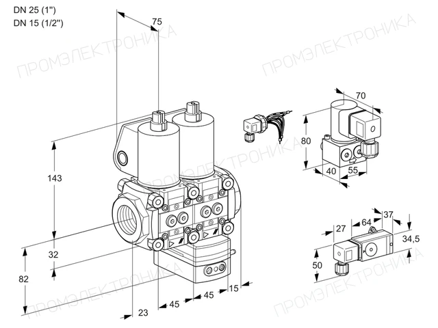 Kromschroder VCG 1E25R/15R05NGEWL/4-BY/2-PP — двойной электромагнитный газовый клапан — 88105796