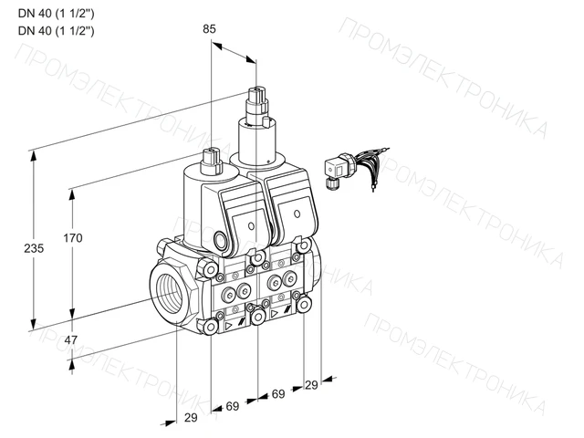 Kromschroder VCS 2E40R/40R05NLWR3/PPPP/PPPP — двойной электромагнитный газовый клапан — 88105176
