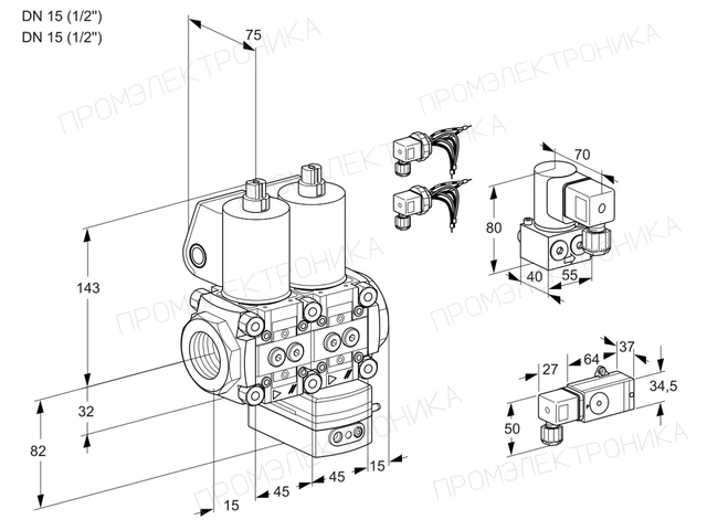 Kromschroder VCG 1E15R/15R05NGEWL6/PPBY/-3PP — двойной электромагнитный газовый клапан — 88107260