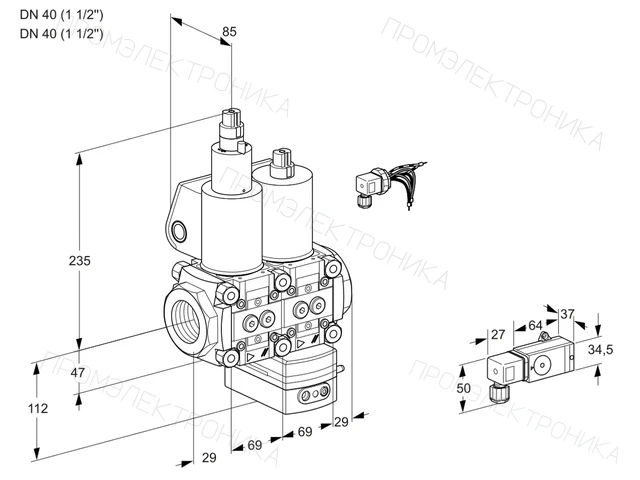Kromschroder VCD 2E40R/40R05LD-100WL/PPPP/4-PP — двойной электромагнитный газовый клапан — 88107798