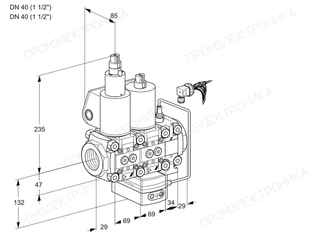 Kromschroder VCH 2E40R/40R05LHEVWL/PPPP/PPPP — двойной электромагнитный газовый клапан — 88104306