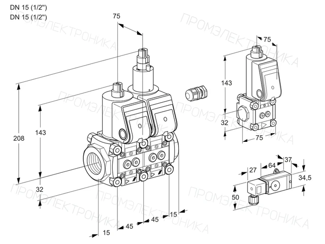 Kromschroder VCS 1E15R/15R05NLWR/2-PP/PPBS — двойной электромагнитный газовый клапан — 88106881