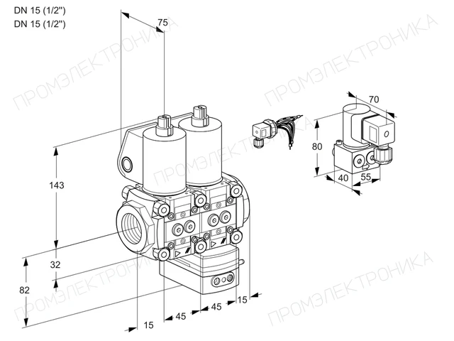 Kromschroder VCG 1E15R/15R05NGEWL/PPBY/PPPP — двойной электромагнитный газовый клапан — 88103609
