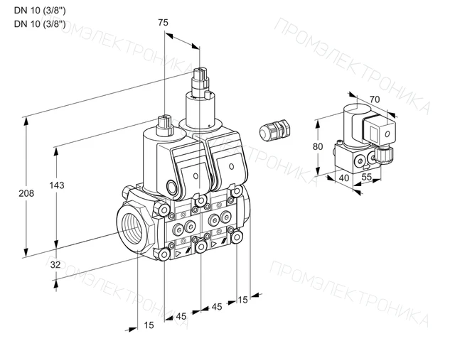 Kromschroder VCS 1E10R/10R05NLWR/PPPP/PPBY — двойной электромагнитный газовый клапан — 88101026
