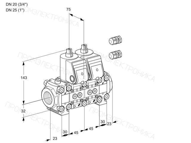 Kromschroder VCS 1E20R/25R05FNNVWR3/PPPP/PPPP — двойной электромагнитный газовый клапан — 88101754