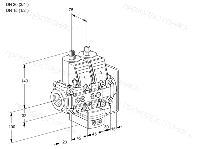Kromschroder VCH 1E20R/15R05NHEVWR/PPPP/PPPP — двойной электромагнитный газовый клапан — 88100990