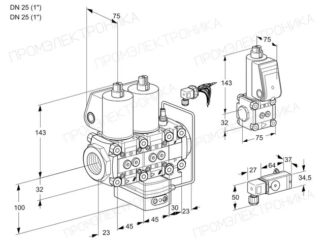 Kromschroder VCH 1E25R/25R05NHEVWL/PPZS/3--2 — двойной электромагнитный газовый клапан — 88104113