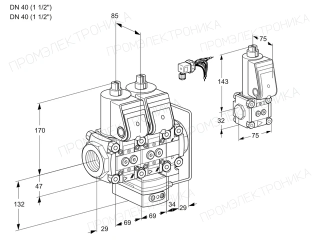 Kromschroder VCH 2E40R/40R05NHEVWR/PPPP/PPBS — двойной электромагнитный газовый клапан — 88105213