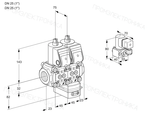 Kromschroder VCG 1E25R/25R05NGEWR/PPPP/PPBY — двойной электромагнитный газовый клапан — 88102597
