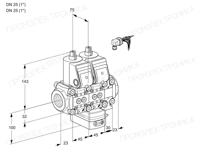 Kromschroder VCH 1E25R/25R05NHEVWR/PPPP/PPPP — двойной электромагнитный газовый клапан — 88100359
