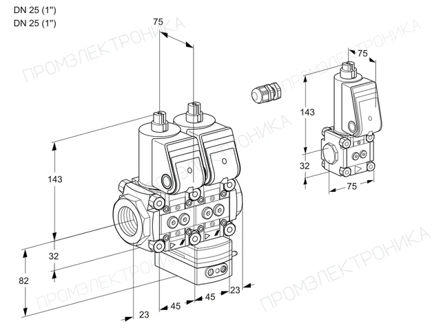 Kromschroder VCD 1E25R/25R05ND-25WR3/PPPP/PPBS — двойной электромагнитный газовый клапан — 88103230