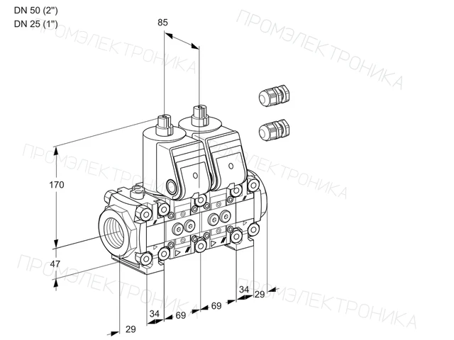 Kromschroder VCS 2E50R/25R05FNNVWR3/PPPP/PPPP — двойной электромагнитный газовый клапан — 88101763