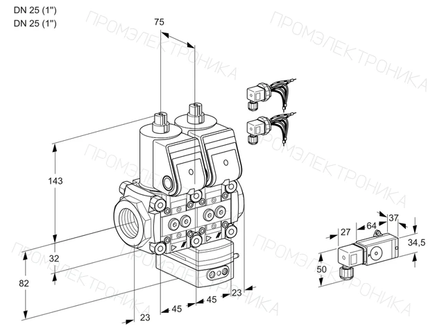 Kromschroder VCG 1E25R/25R05NGEWR6/-2PP/PPPP — двойной электромагнитный газовый клапан — 88100270