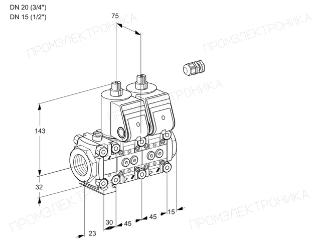 Kromschroder VCS 1E20R/15R05FNNWR/PPPP/PPPP — двойной электромагнитный газовый клапан — 88100167