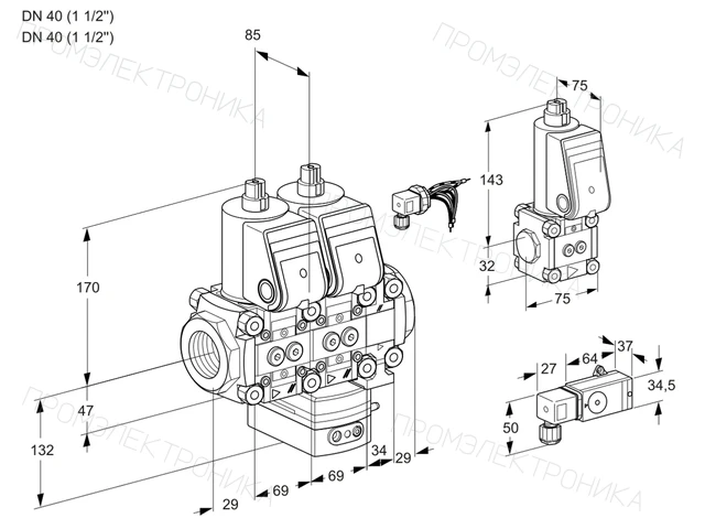 Kromschroder VCH 2E40R/40R05NHEVWR/PP3-/PPBS — двойной электромагнитный газовый клапан — 88100347