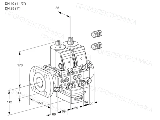 Kromschroder VCG 2E40F/25R05NGEVWR3/PPPP/PPPP — двойной электромагнитный газовый клапан — 88101859
