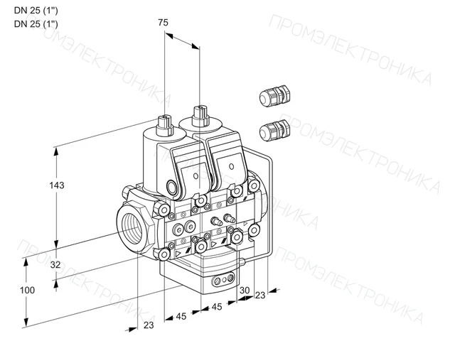 Kromschroder VCH 1E25R/25R05NHEVQR3/PPMM/MMPP — двойной электромагнитный газовый клапан — 88100211
