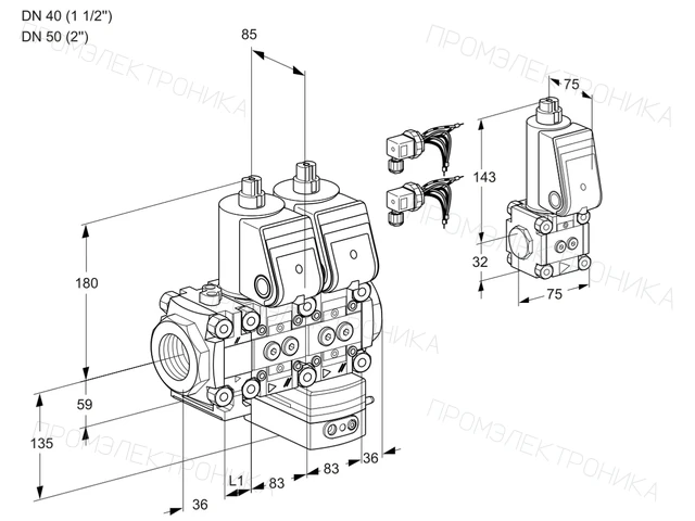 Kromschroder VCD 3E40R/50R05FND-50WR6/PPPP/PPZS — двойной электромагнитный газовый клапан — 88107379