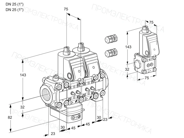 Kromschroder VCG 1E25R/25R05FGENVWR3/MMMM/PPBS — двойной электромагнитный газовый клапан — 88102781