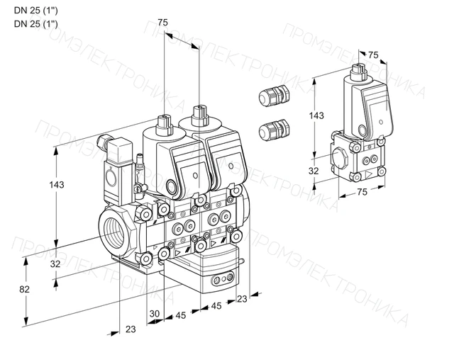 Kromschroder VCD 1E25R/25R05F2ND-25WR3/PPPP/PPBS — двойной электромагнитный газовый клапан — 88103232