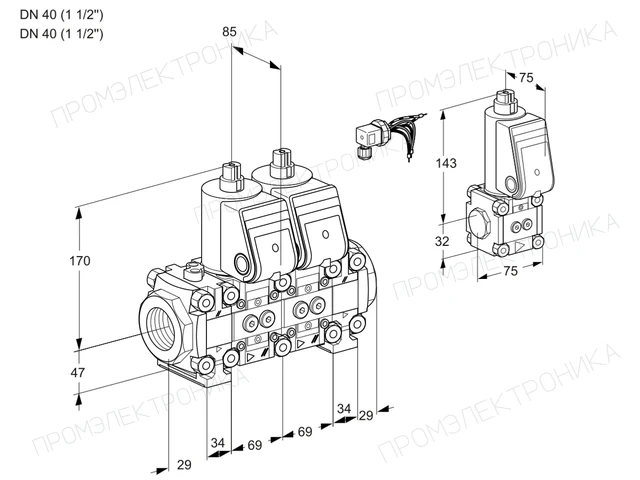 Kromschroder VCS 2E40R/40R05FNNVWR/PPPP/PPZS — двойной электромагнитный газовый клапан — 88100253