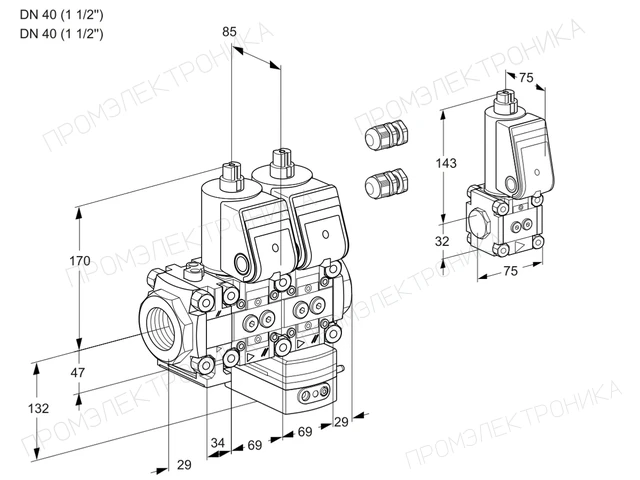 Kromschroder VCV 2E40R/40R05FNVKWR3/PPPP/PPZS — двойной электромагнитный газовый клапан — 88106517