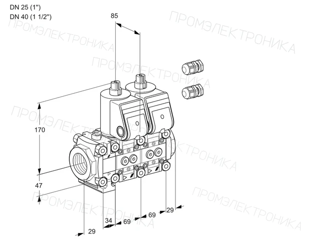 Kromschroder VCS 2E25R/40R05FNNWR3/PPPP/PPPP — двойной электромагнитный газовый клапан — 88101375