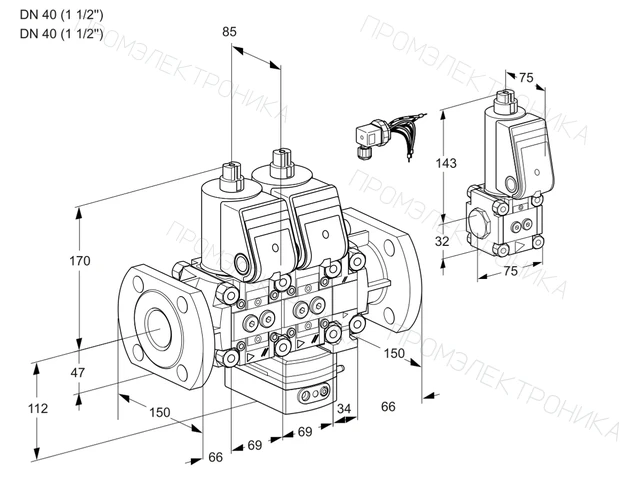 Kromschroder VCG 2E40F/40F05NGEVWR/PPPP/PPZS — двойной электромагнитный газовый клапан — 88106519