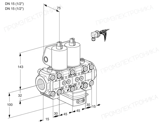 Kromschroder VCH 1E15R/15R05FNHEVWL/PPPP/PPPP — двойной электромагнитный газовый клапан — 88102755
