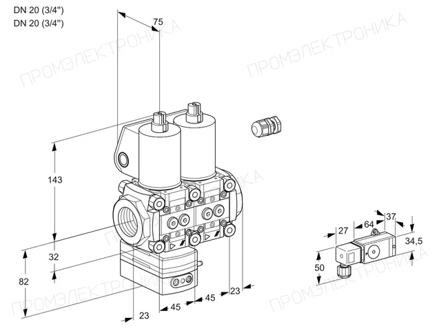 Kromschroder VCG 1E20R/20R05GNNWL/PPPP/2-PP — двойной электромагнитный газовый клапан — 88105054