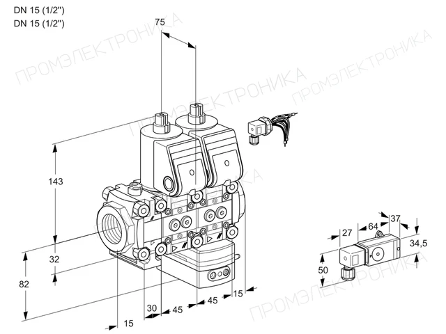 Kromschroder VCG 1E15R/15R05FNGEWR/2--3/PPPP — двойной электромагнитный газовый клапан — 88105138