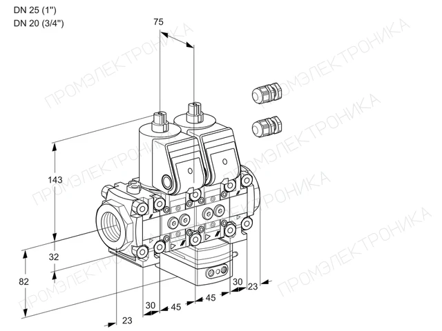 Kromschroder VCG 1E25R/20R05FNGEVWR3/PPPP/PPPP — двойной электромагнитный газовый клапан — 88101410