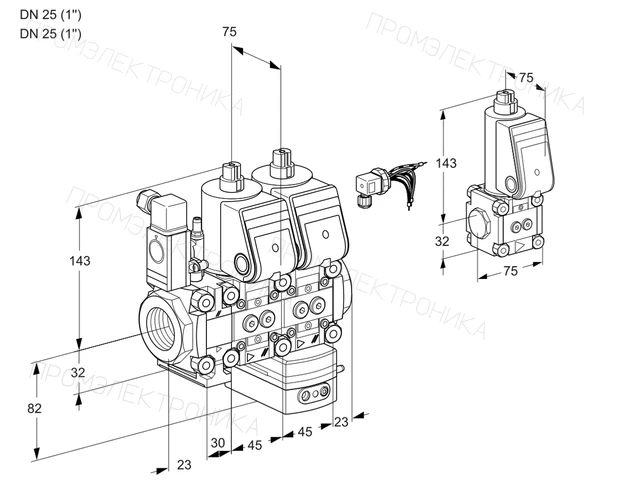 Kromschroder VCD 1E25R/25R05F2ND-25WR/PPPP/PPBS — двойной электромагнитный газовый клапан — 88103231