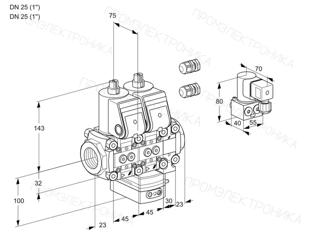 Kromschroder VCV 1E25R/25R05NVKVWR3/PPPP/PPBY — двойной электромагнитный газовый клапан — 88104785