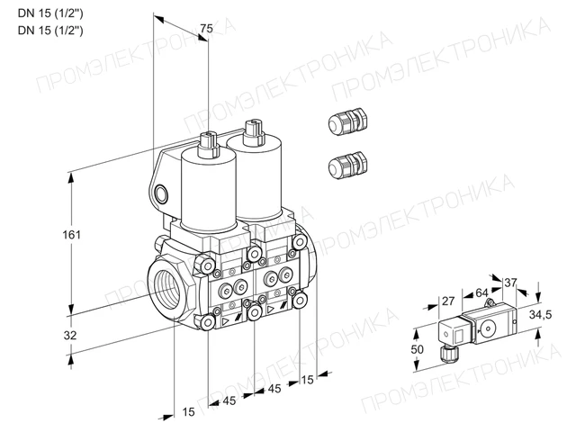 Kromschroder VCS 1E15R/15R05NNKSL3/PPPP/-3PP — двойной электромагнитный газовый клапан — 88107065