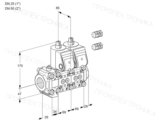 Kromschroder VCS 2E25R/50R05FNNWR3/PPPP/PPPP — двойной электромагнитный газовый клапан — 88101378
