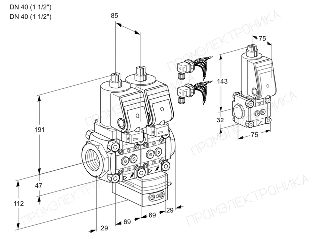 Kromschroder VCG 2E40R/40R05NGEWGR8/PPPP/PPZS — двойной электромагнитный газовый клапан — 88107438
