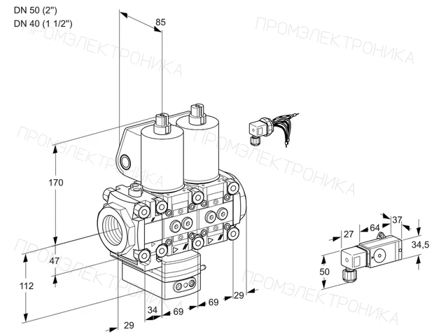 Kromschroder VCD 2E50R/40R05FD-25NWL/MMMM/1--4 — двойной электромагнитный газовый клапан — 88100778